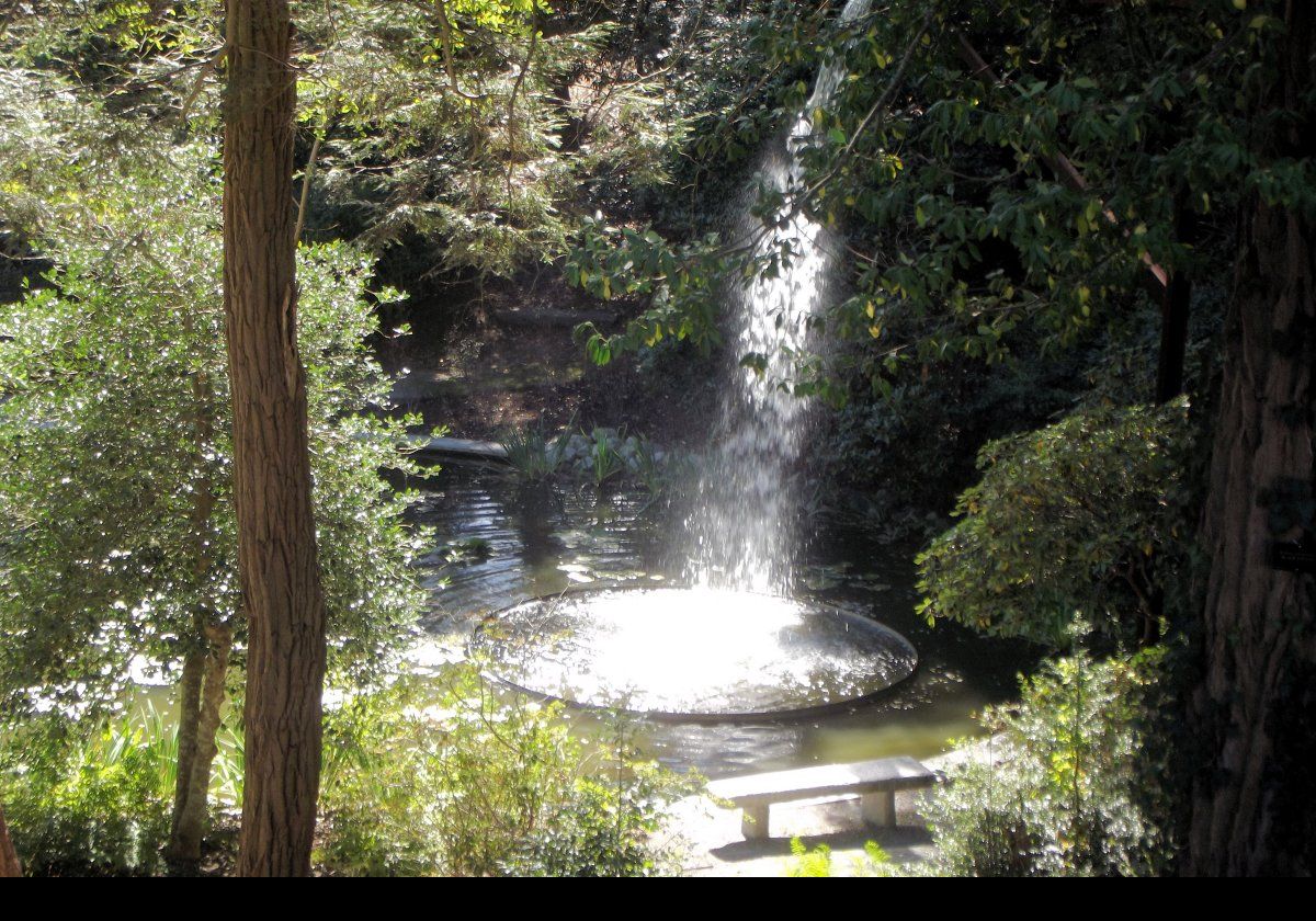 The flume terminates with an 8 meter (26 foot) drop into the Don Marvin Daylily Garden.