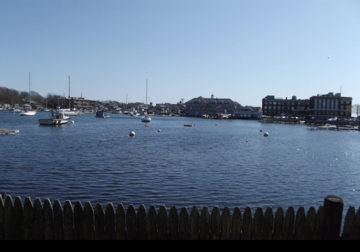 Looking from the ANgelus Bell Tower across Eel Pond back towards the Marine Biological Laboratory and River Street.