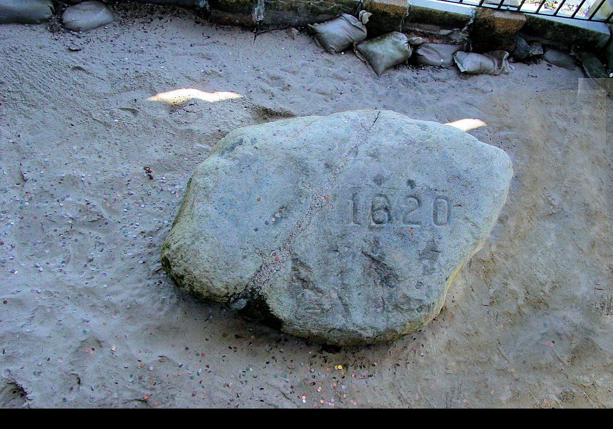 The Plymouth Rock. The Pilgrims actually landed first on the tip of Cape Cod, now Provincetown, in November 1620 before moving on to Plymouth in December 1620.