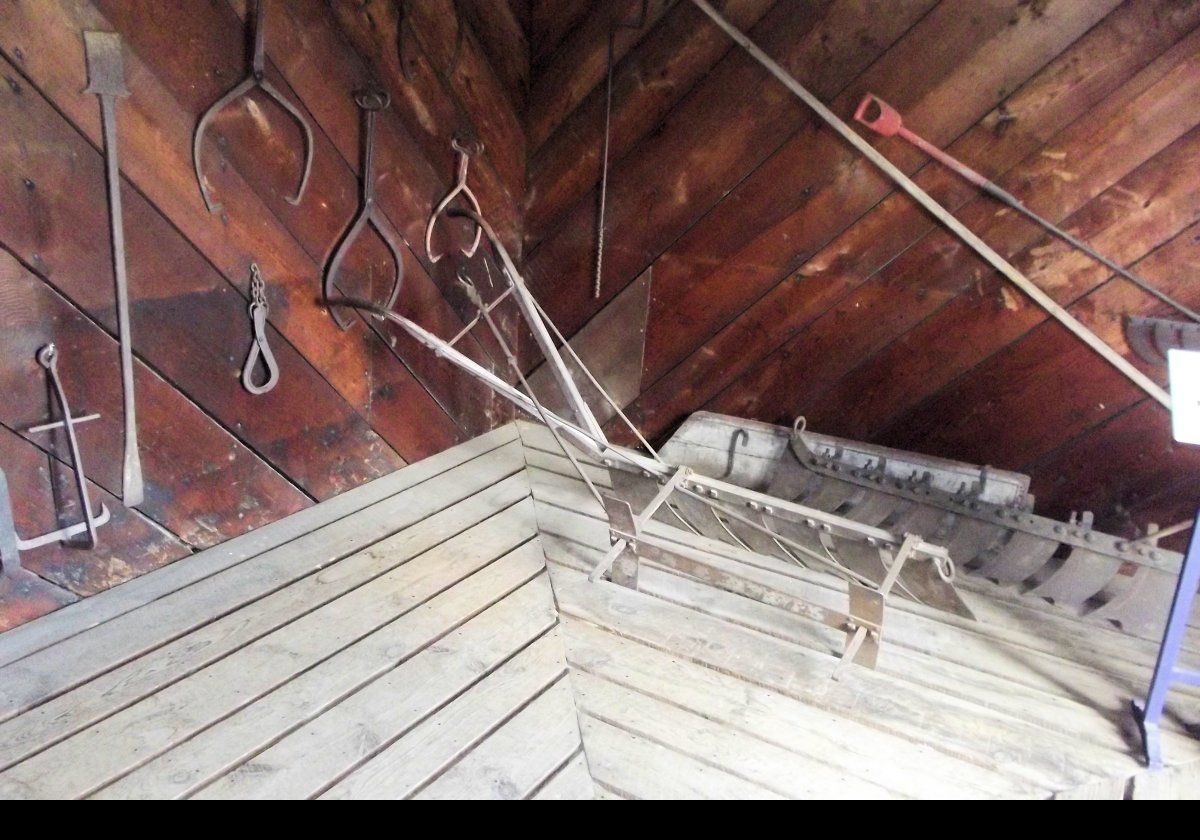 The interior of the Ice House where the ice was stored, showing some of the saws and other implements used to cut and store the ice. The actual cold rooms were on the floor below.