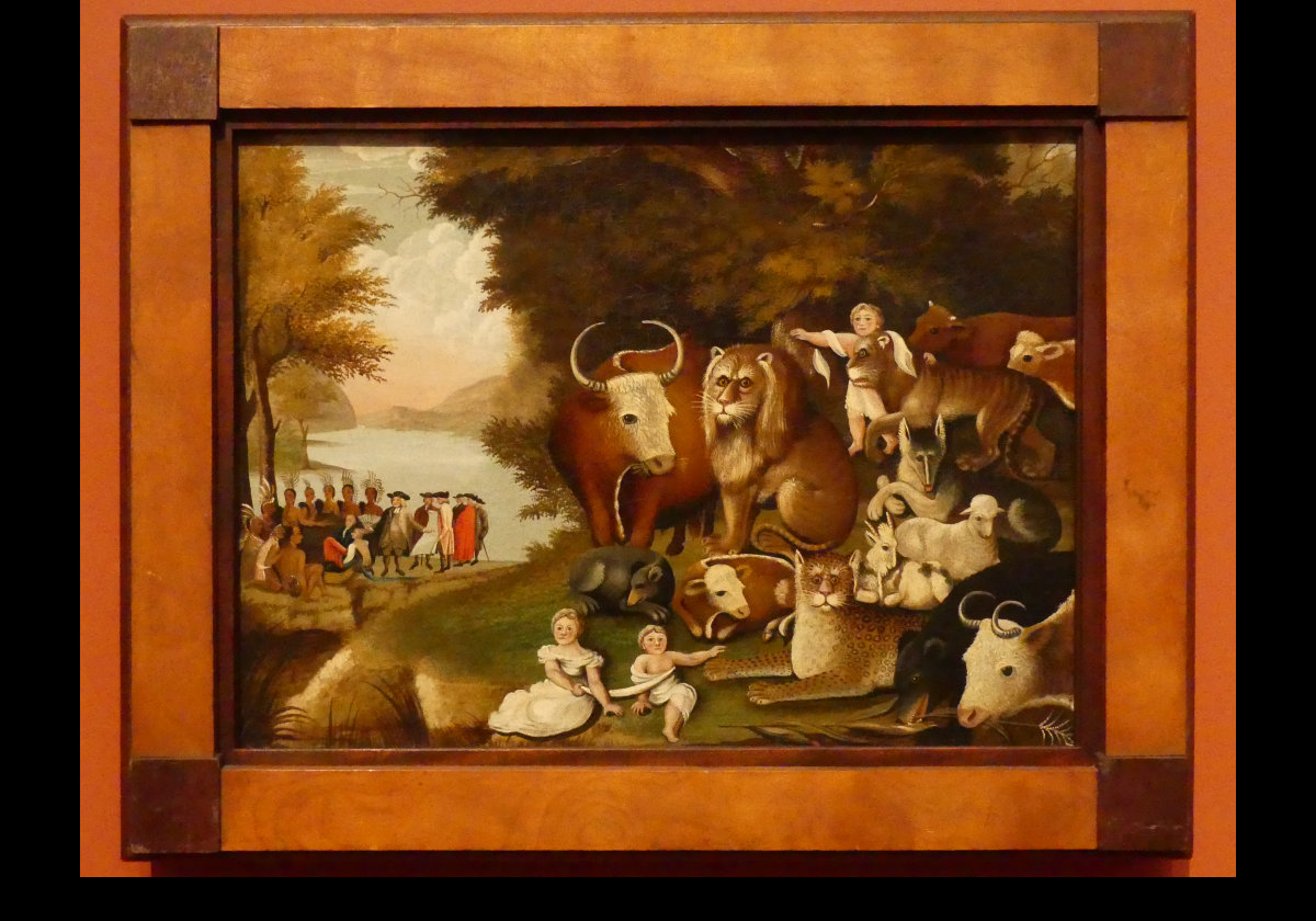 "The Peaceable Kingdom" by Edward Hicks; painted around 1833.  The next image has more information on the painter and the painting.