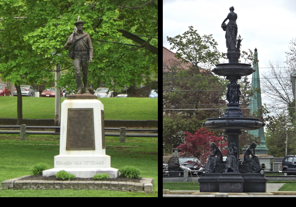 Left: Spanish-American War Monument.    
Right: Foster Fountain.  See the plaque on the next image.