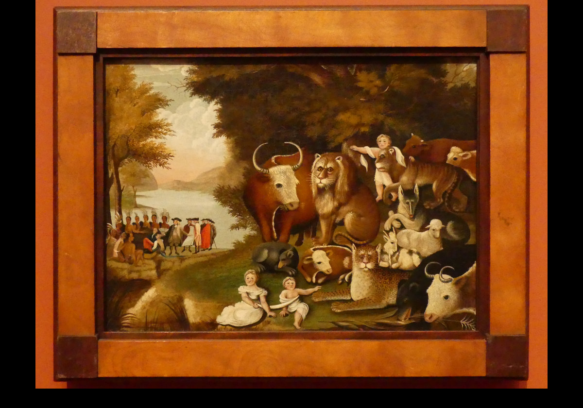 "The Peaceable Kingdom" by Edward Hicks; painted around 1833.  Click the image for more information on the painter and the painting.