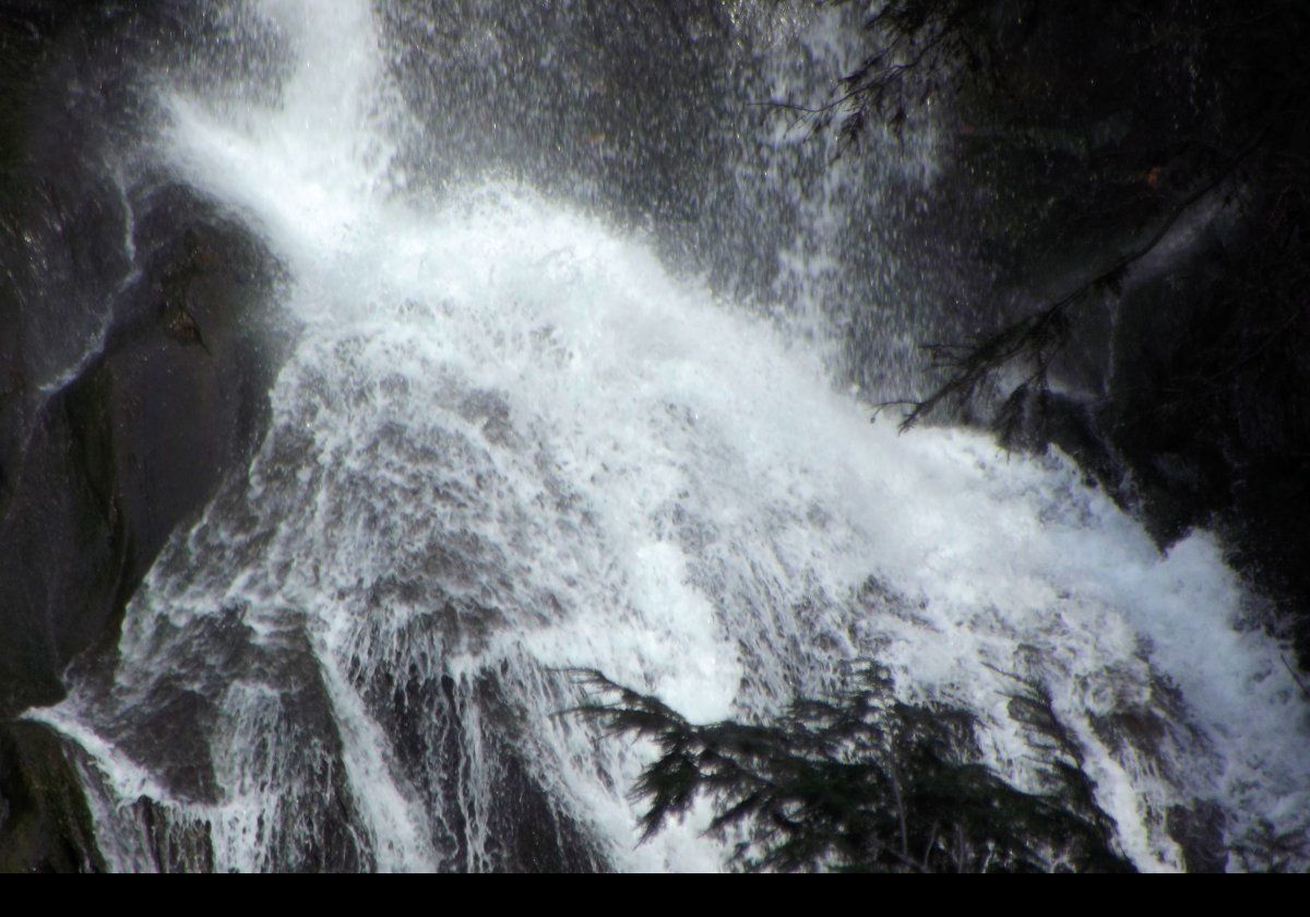 A close view of the center of the falls showing the spray.