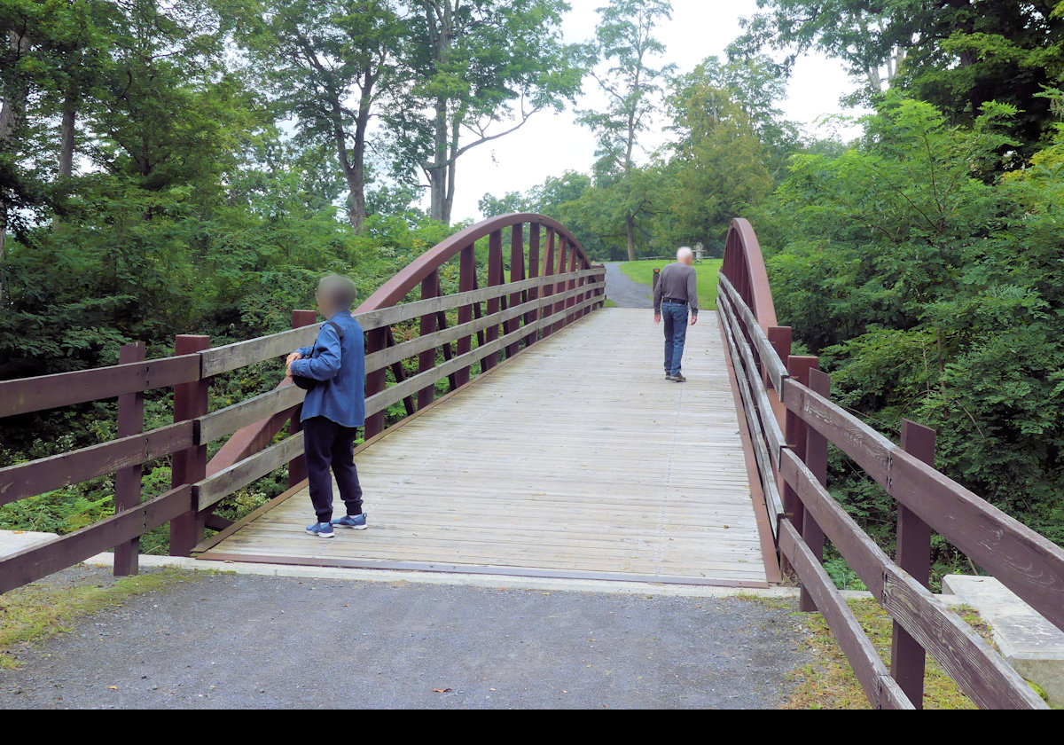 Looking back over "Tin Top Bridge".  Completed in 2011, the bridge is based on a drawing, from 1824, of a proposed bridge at the Hyde estate in Cheshire, England.