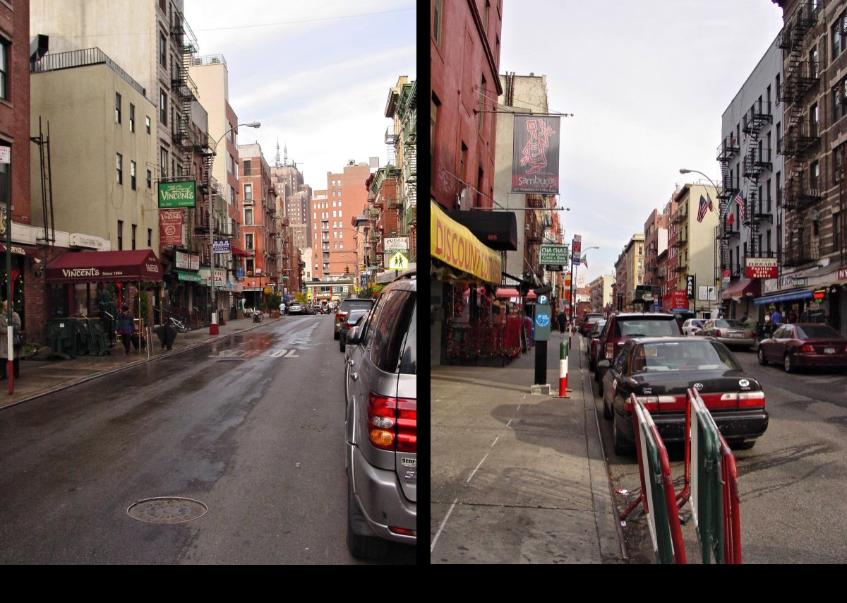 Where east meets west. Little Italy on the left; Chinatown on the right. In truth, little remains of the "real" Little Italy; it has been taken over by China Town.