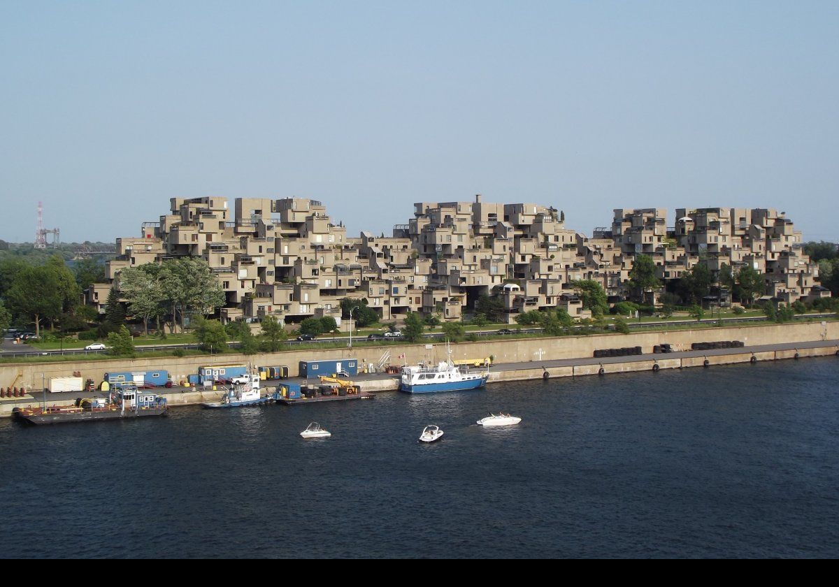 Designed by Canadian architect Moshe Safdie, as his architecture thesis while at McGill University, Habitat 67 is a housing complex.  It was built near to the Saint Lawrence River in 1967 as a pavilion for the World's Fair held that year.