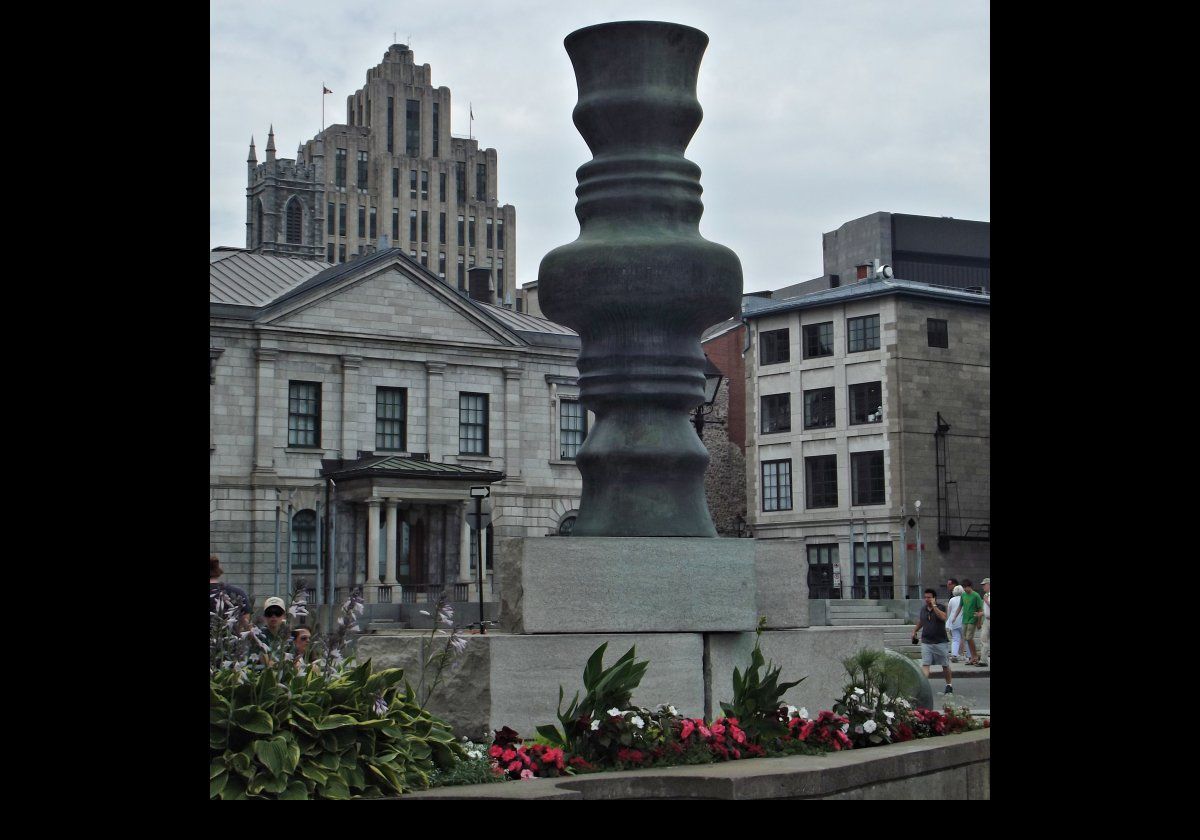 Sculpture situated just outside of the Pointe-à-Callière, a museum of archaeology and history that was founded in 1992 as part of Montreal's 350th anniversary.