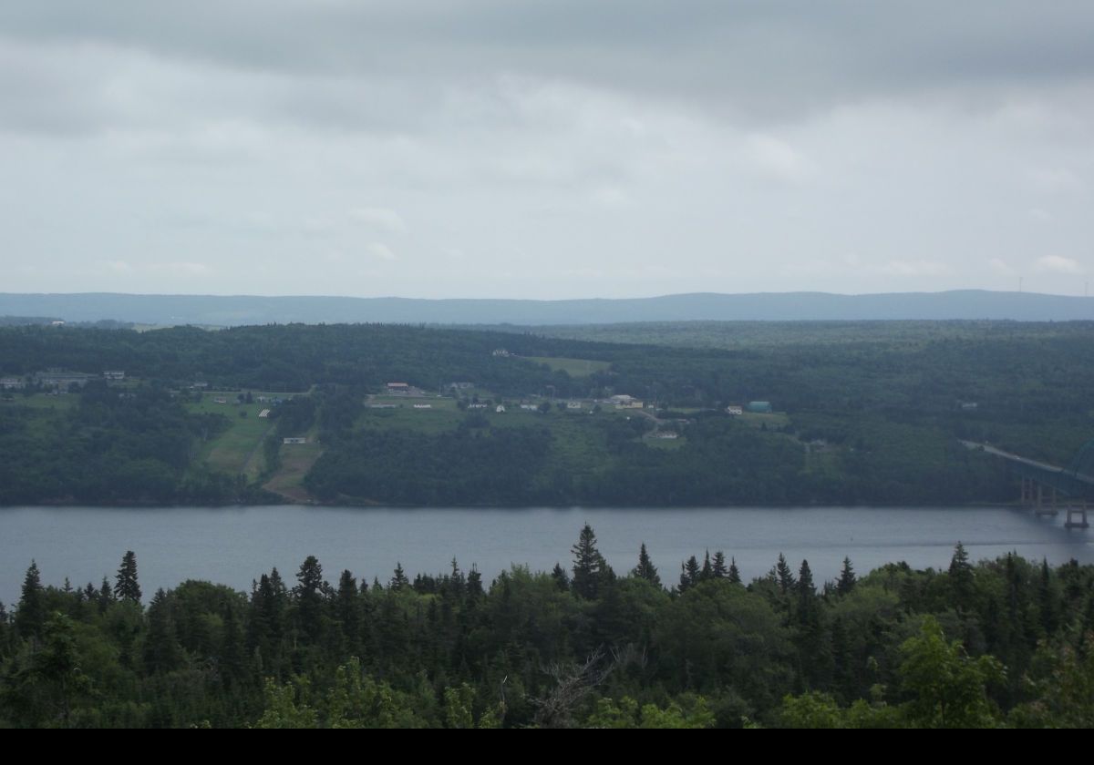 Looking down on the Seal Island Bridge that crosses the Great Bras d'Or channel of Bras d'Or Lake. Built between 1960 & 1961, it stretches from Cape Breton Island at its northern end to Boularderie Island.