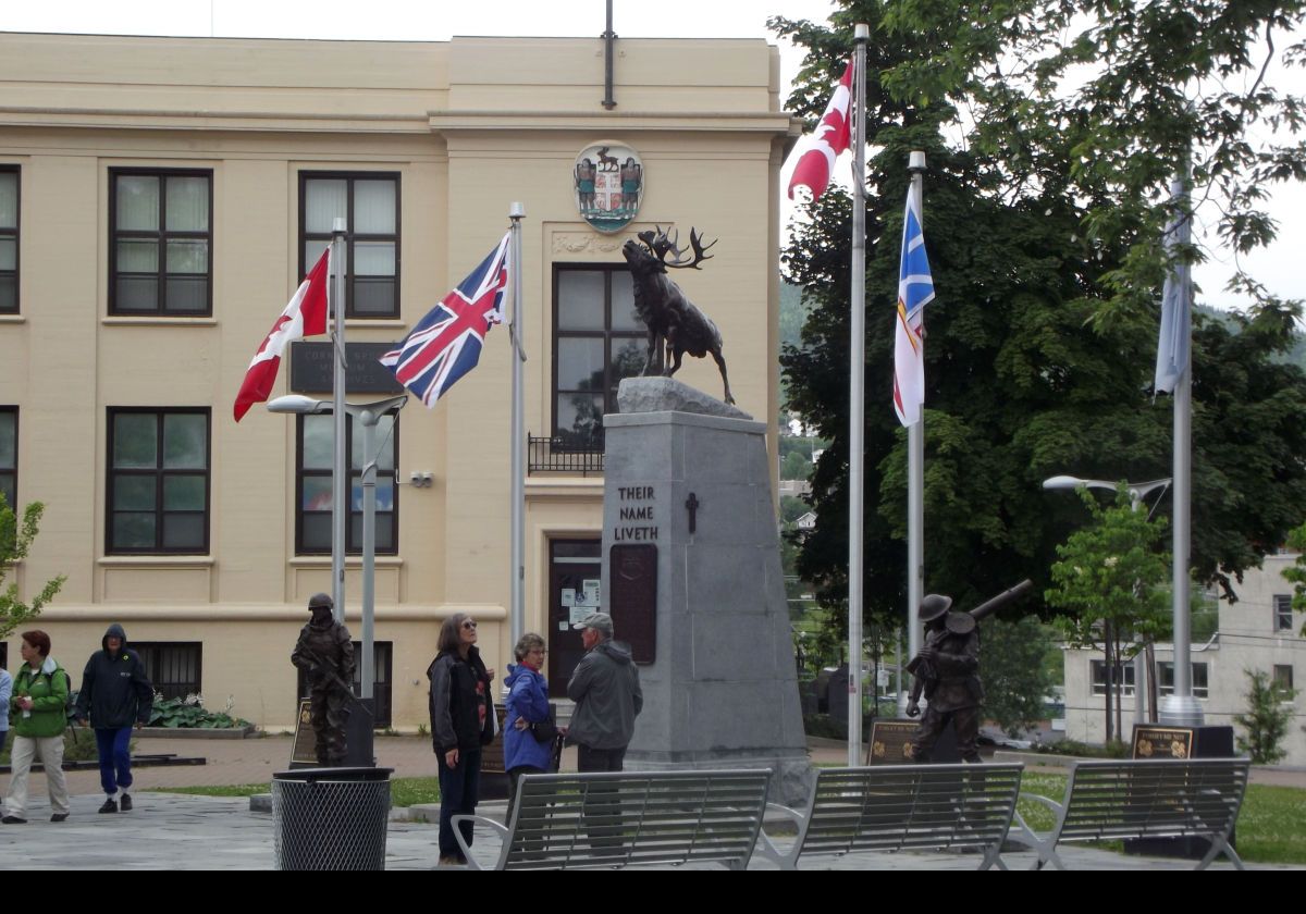 The Caribou Monument, sculpted by Morgan MacDonald is dedicated to the men of western Newfoundland who died in War. Situated in Remembrance Square (City Hall Plaza) at the junction of Main Street & West Street, the bronze statue was erected in June 2012.