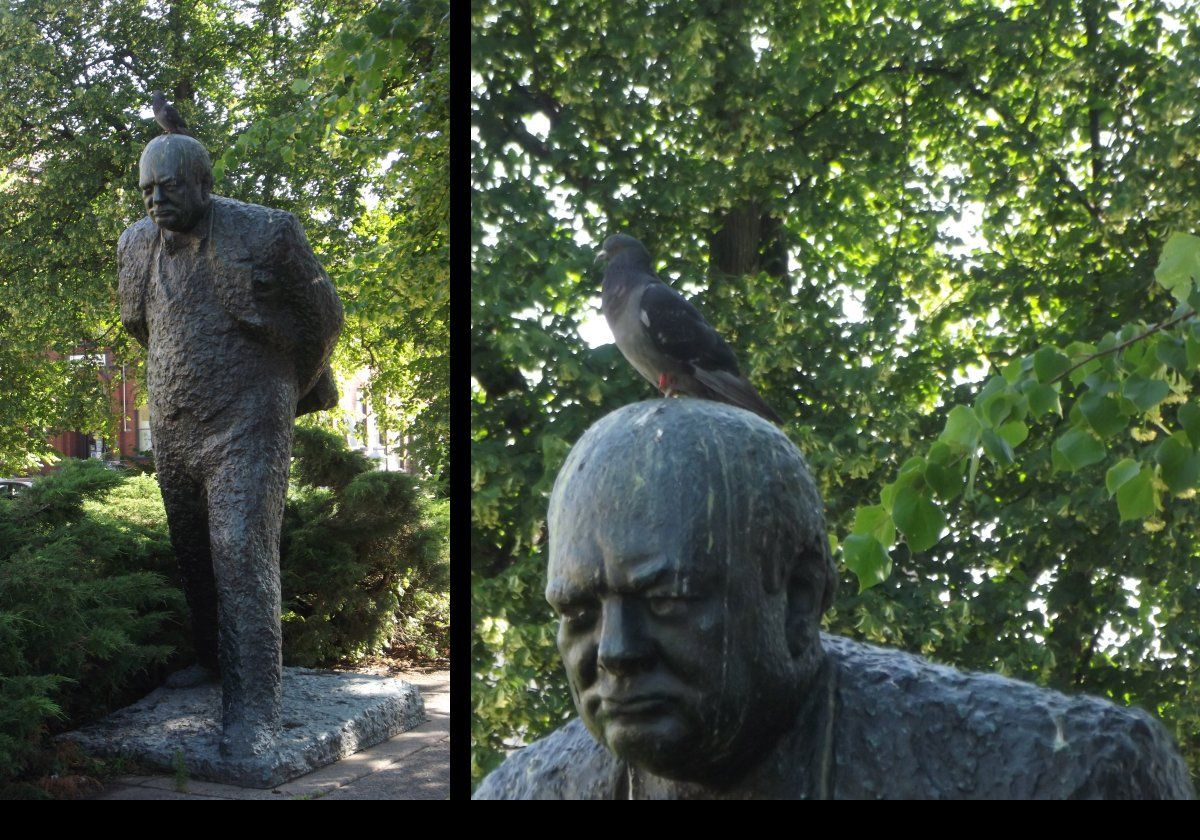 A statue of Winston Churchill in Halifax by Oscar Nemon. Unveiled on January 20th 1980, it stands about 10 feet tall, and weighs 1.5 tons.