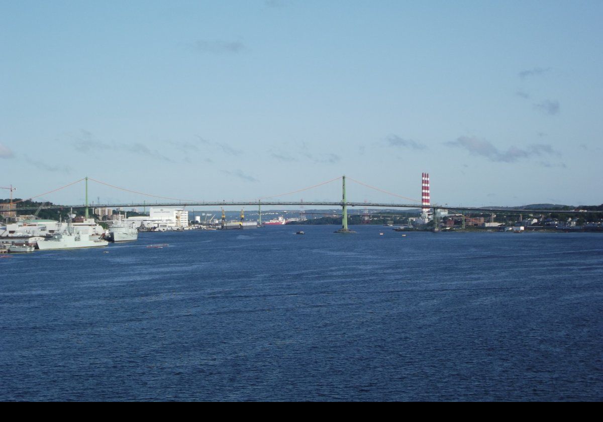 Opened in 1955, the Angus L. Macdonald Bridge, or colloquially "the old bridge", is one of two suspension bridges between Halifax and Dartmouth across halifax Harbour.