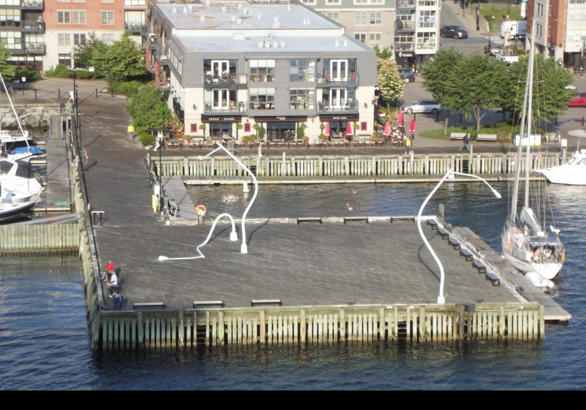 South Battery Pier, and the drunken lamposta, as we leave Halifax.