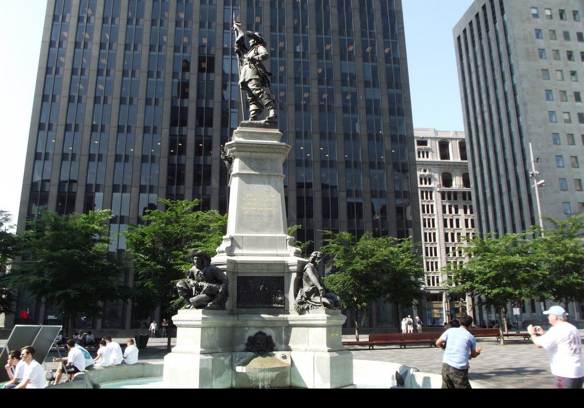 The Maisonneuve Monument by sculptor Louis-Philippe Hebert, built in 1895 in honour of Paul Chomedy de Maisoneuve at Place d'Armes.