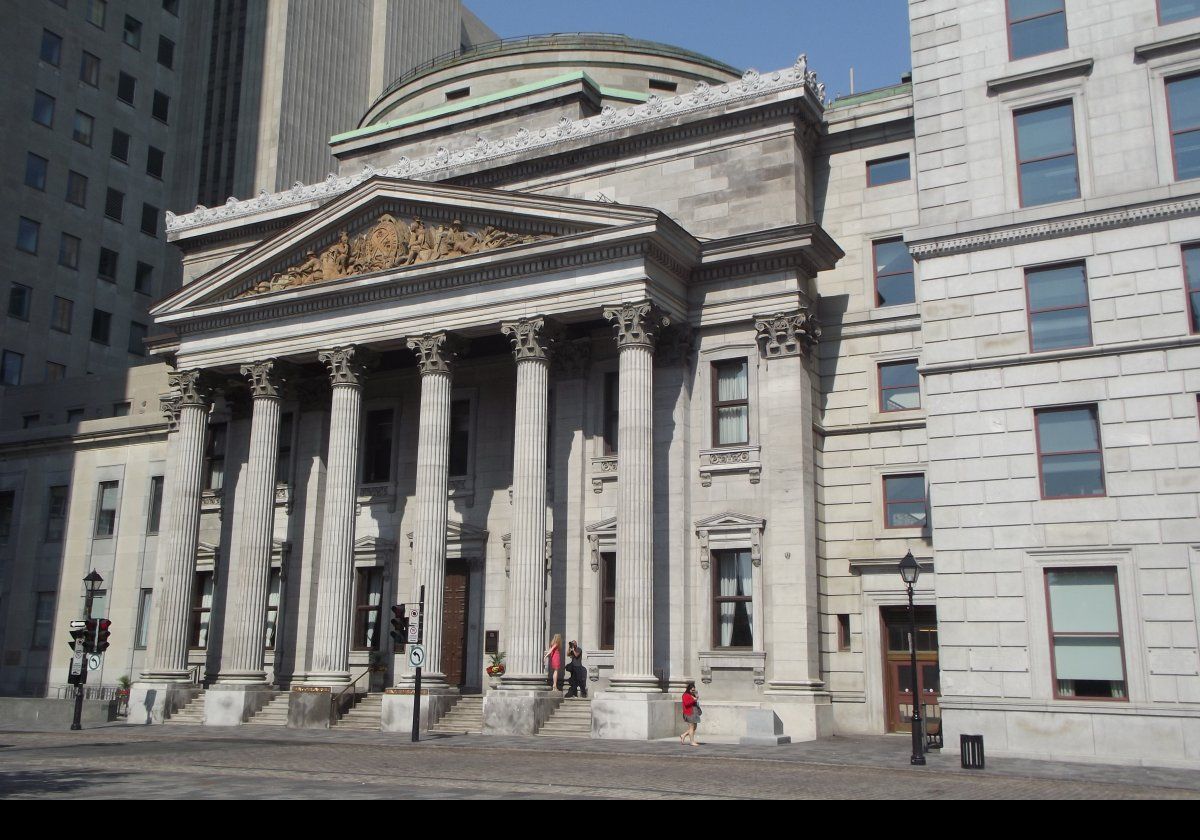 The main branch, in Montreal, of the Bank of Montreal at 119 St James Street.  Based on the design of the old HQ of the Commercial Bank of Scotland in Edinburgh, it was built by John Wells in 1847.