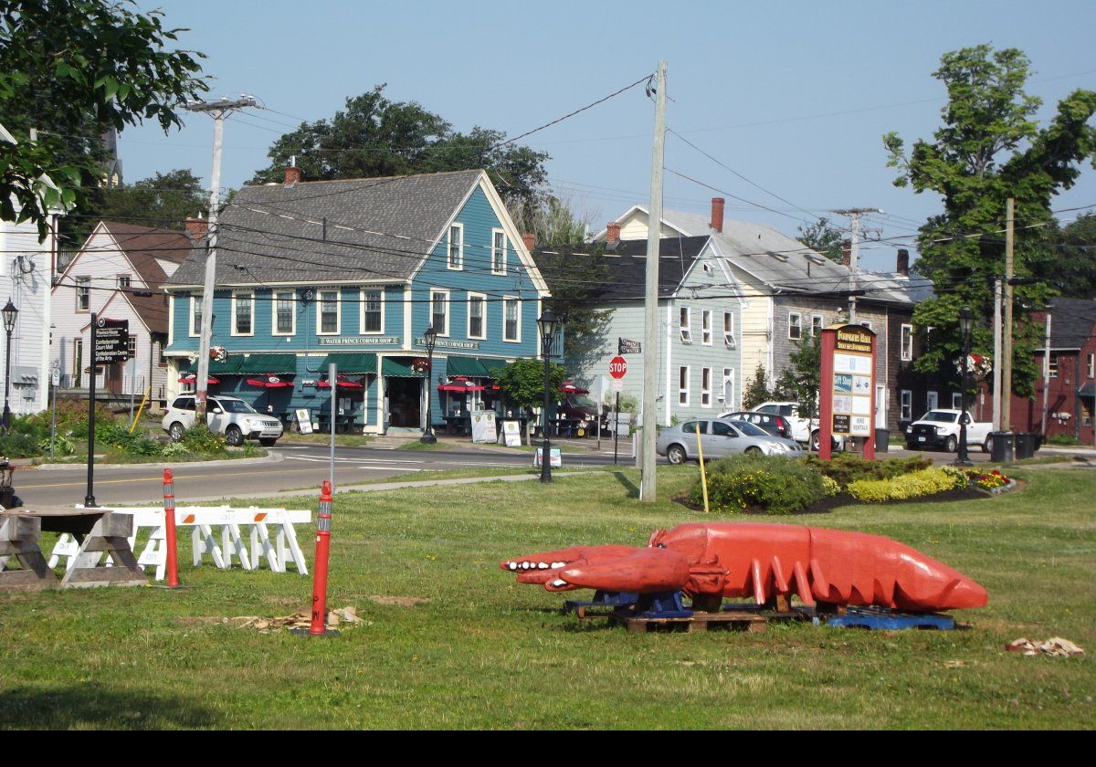 A model of a lobster near Founders' Hall.  Not sure why it was there, but they had just finished re-painting it.