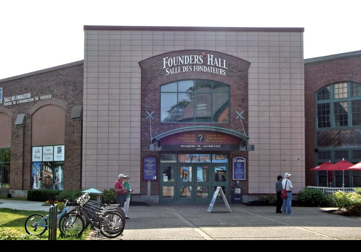 The main entrance to Founders' Hall.  Founders' Hall, Canada's Birthplace Pavilion, tells the story of Canada from its inception in 1864 up to today.  It includes the Charlottetown Visitor Information Centre that has everything you could want to know about Charlottetown.  One may even hire a bicylcle!