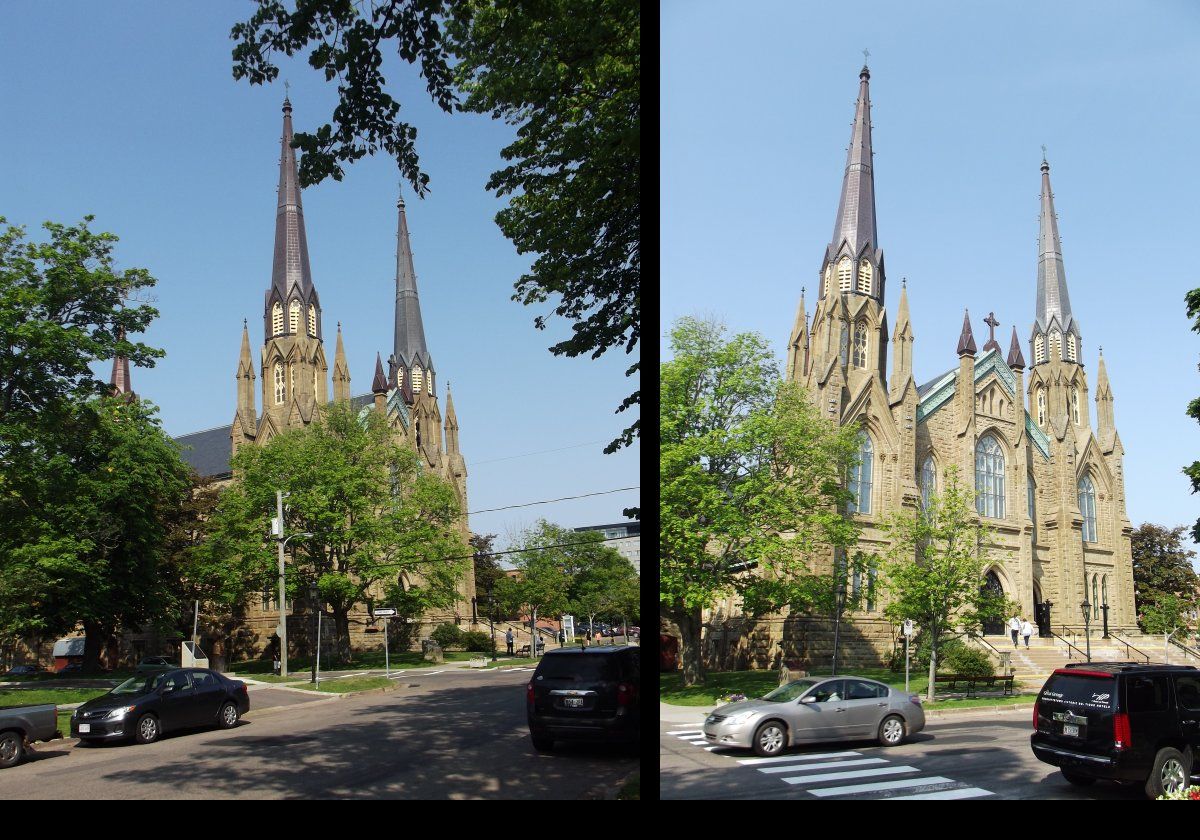 St. Dunstan's Basilica is the fourth church on this site.  The third building was destroyed by fire in 1913, and the current church rebuilt on the site, and completed in 1916.  It is also Charlottetown Roman Catholic Cathedral.  Click the image to see a commemorative plaque.