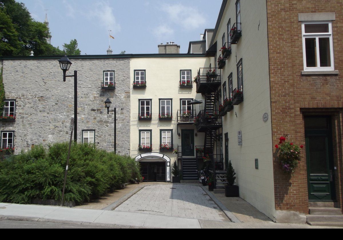 Attractive buildings on the corner of Côte de la Montagne by the pedestrian street Rue Notre Dame.