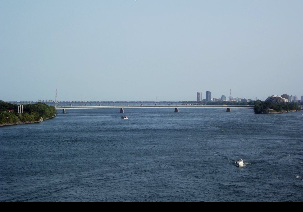 Two more bridges across the Saint Lawrence.  Nearest to us, the Pont de la Concorde (opened in 1965) with the Pont Victoria (built between 1854 & 1860) beyond.