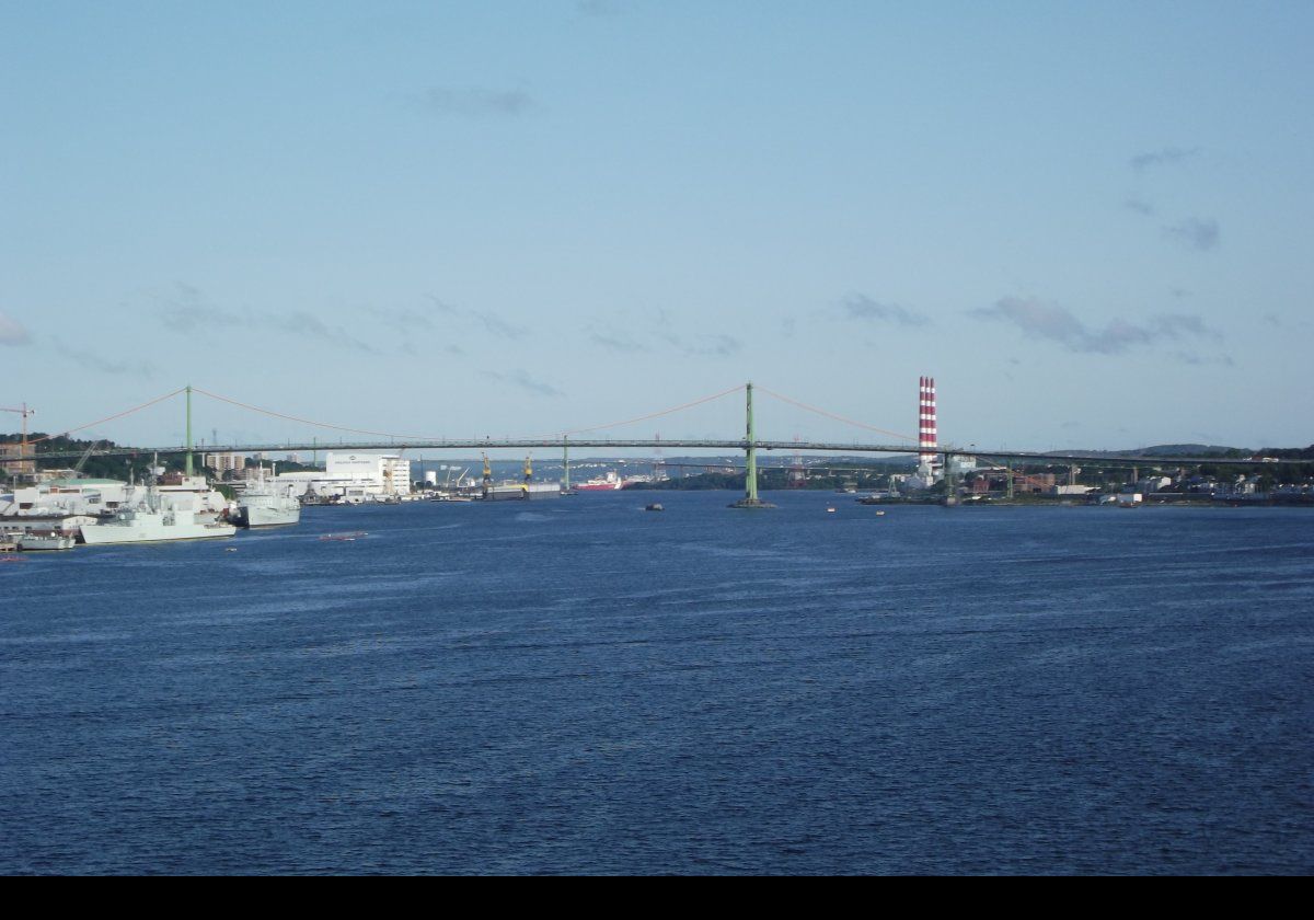Opened in 1955, the Angus L. Macdonald Bridge, or colloquially "the old bridge", is one of two suspension bridges between Halifax and Dartmouth across Halifax Harbour.  