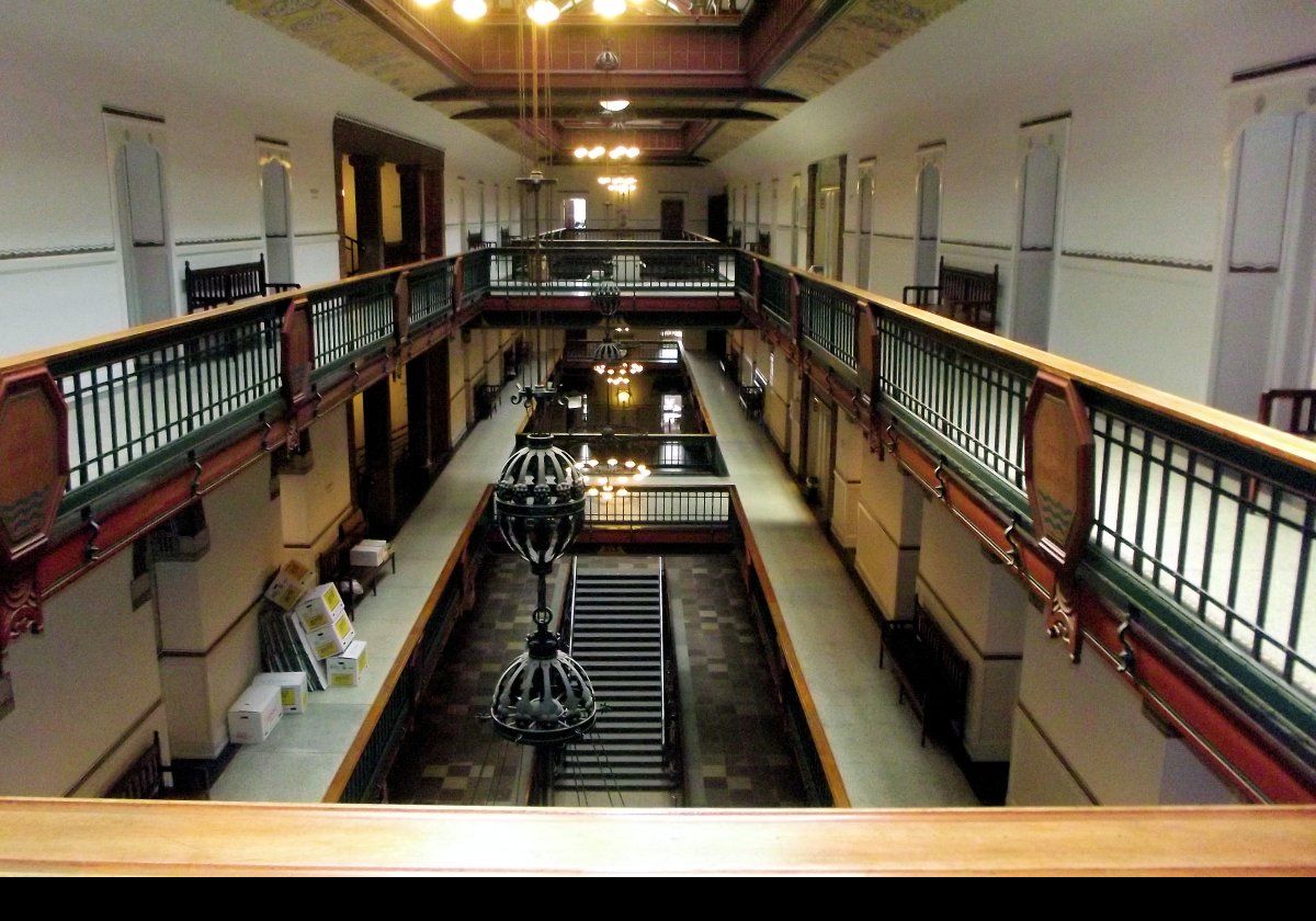 The interior of City Hall, with administrative offices on either side.