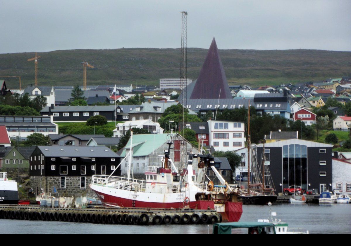 Vesturkirkjan (The West Church) with its pyramid shaped copper spire is a distinctive landmark in Tórshavn, it was built in 1975.