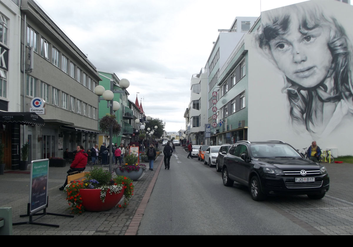 A mural created by Guido Van Helten for the Akureyrarvaka culture festival in 2014. The image is portrait of a local actress known as Sia, when she was young. She died in 2010 in Akureyri.