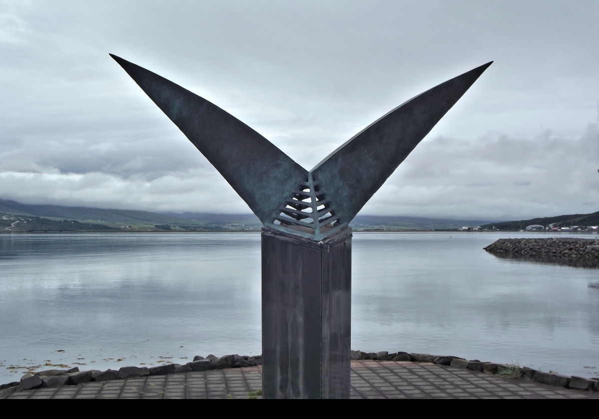 Flight sculpture by Rhiannon West situated on Strandgata near the Átak Heilsurækt Physical Fitness Center.