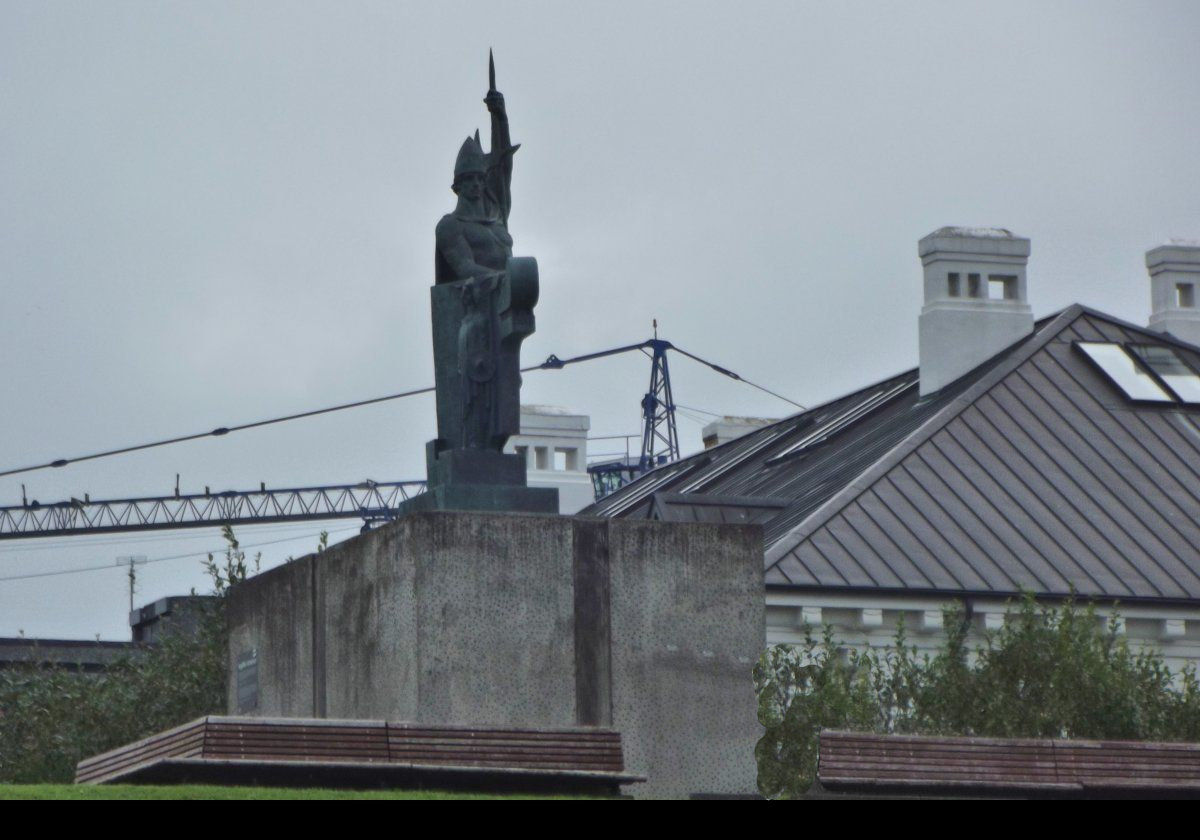 A statue of Ingólfur Arnarson on Arnarhóll, a hill on the East side of Reykjavik harbor. He arrived in Iceland in 874, and is considered the first person to settle in what has become Reykjavik.