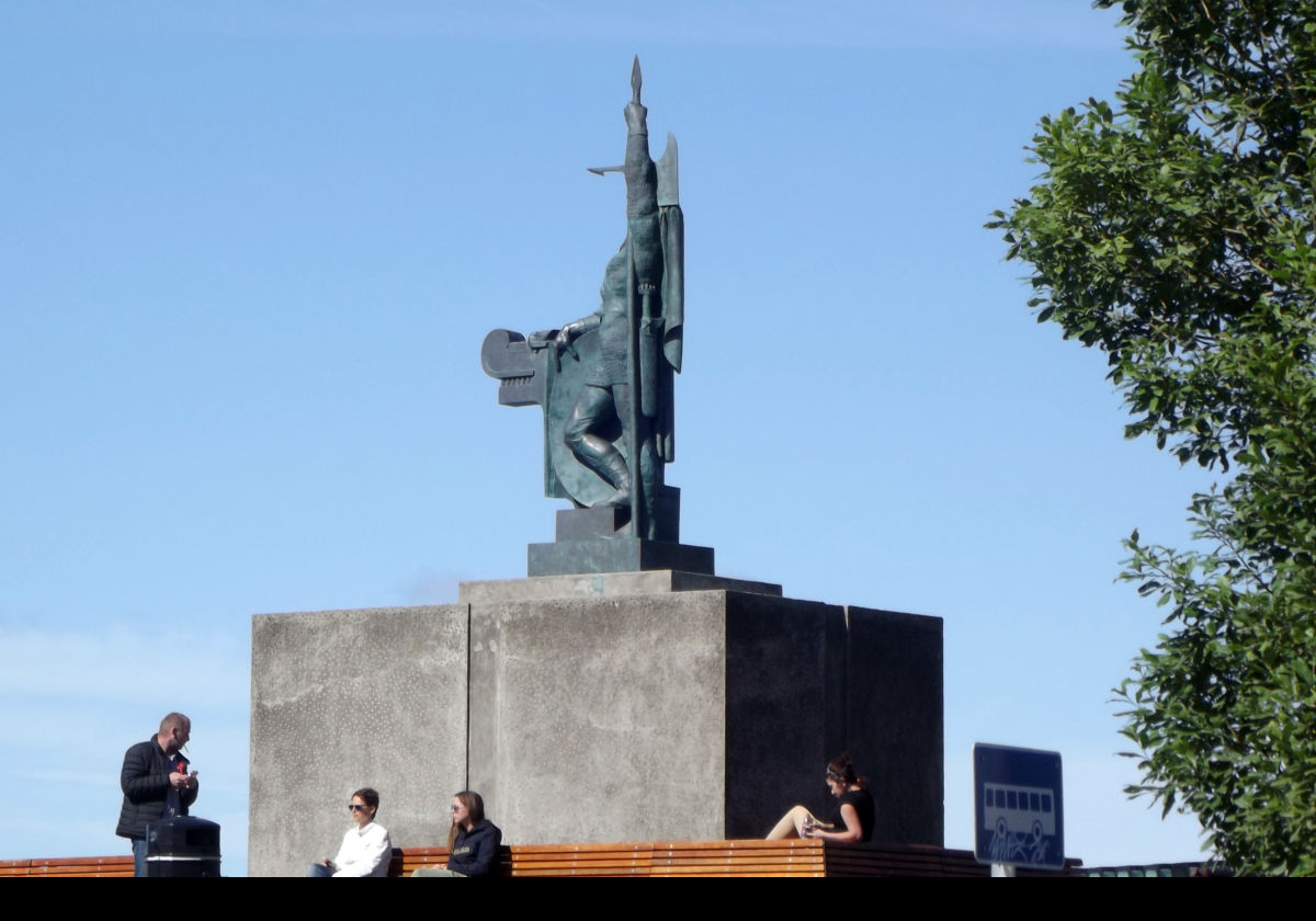 A statue of Ingólfur Arnarson on Arnarhóll, a hill on the East side of Reykjavik harbor. He arrived in Iceland in 874, and is considered the first person to settle in what has become Reykjavik.