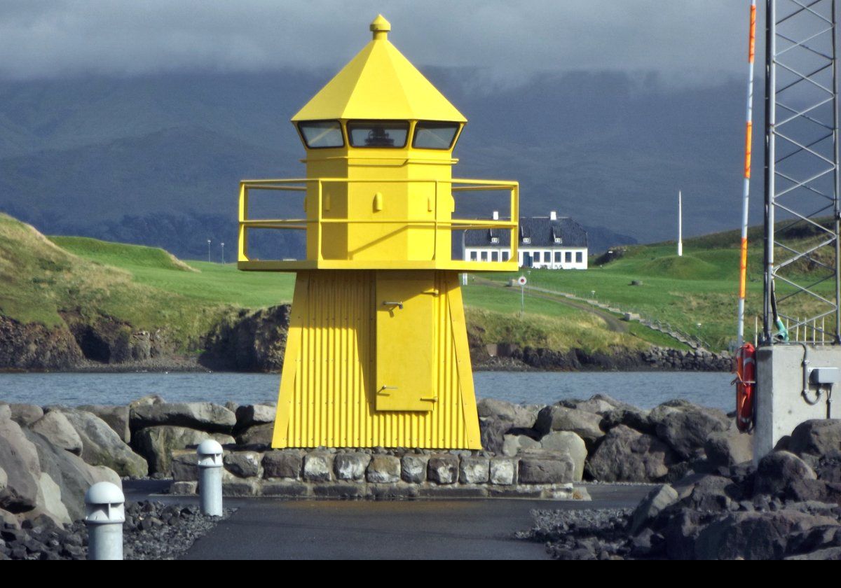 A closer view of the small lighthouse.