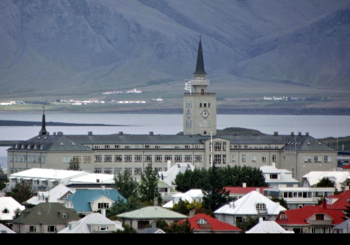 Showing the clock tower of Tækniskólinn, a vocational college in the city. It is divided into 13 trade-specific schools.