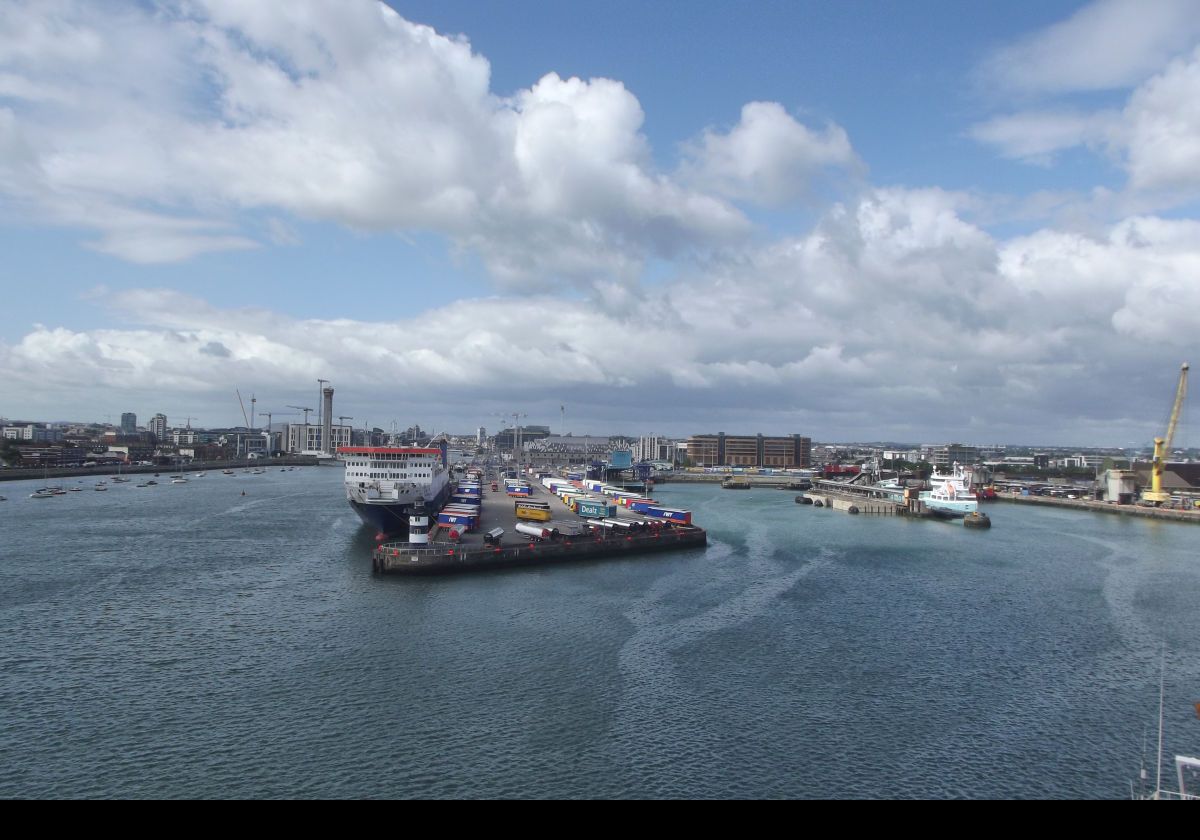 Sailing up the River Liffey towards our berth in Dublin Port.