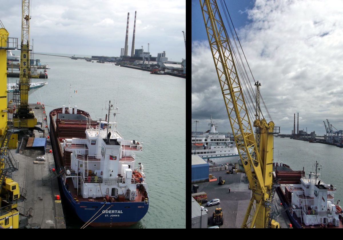 On the left there is the Odertal; another general cargo/container ship. To the right there is a loading crane.