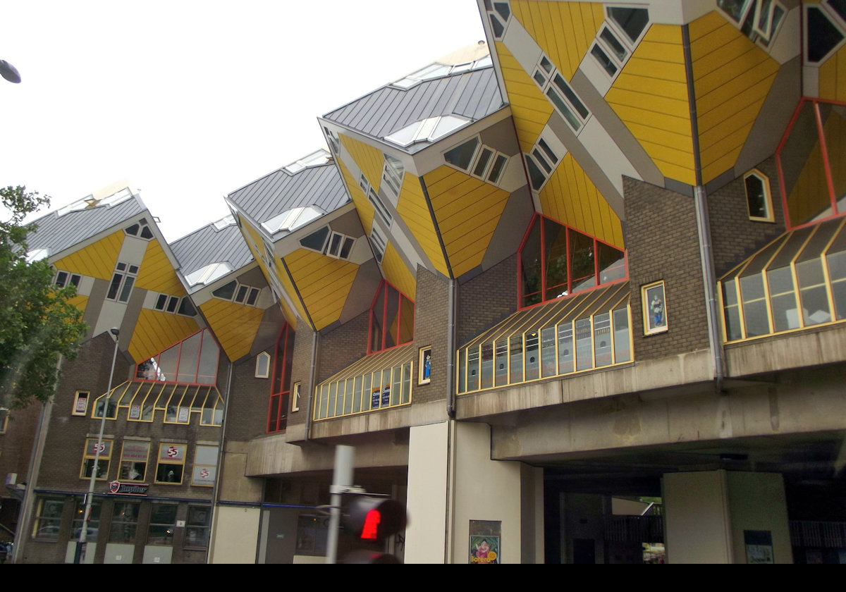 Cube Houses were designed by Dutch architect Piet Blom in the early 1980s. Each cube sits on a hexagonally-shaped base, taking the form of an abstract tree.