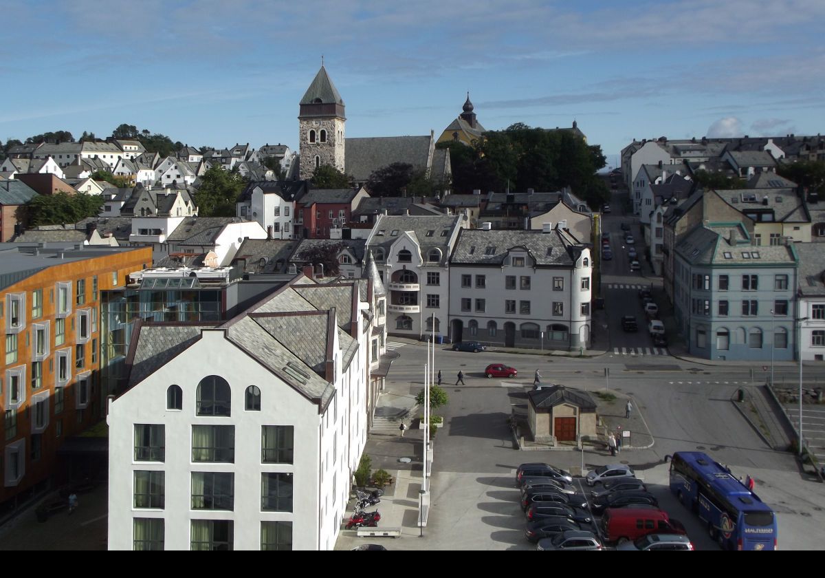 Another view across the town with the tower of Alesund Church in the background just left of center.