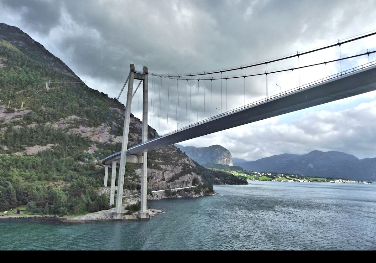 The ship cruised around the nearby fjords and took us up to the Rogaland area to see the Lysefjord suspension Bridge.