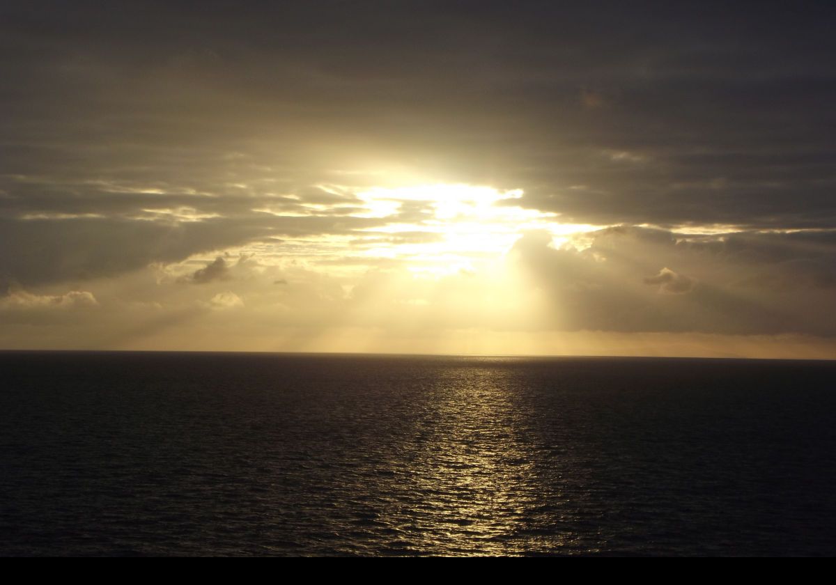 Dawn as we head towards our anchorage in Douglas, Isle of Man. There is no dock for larger ships so we have to anchor in Douglas Bay.