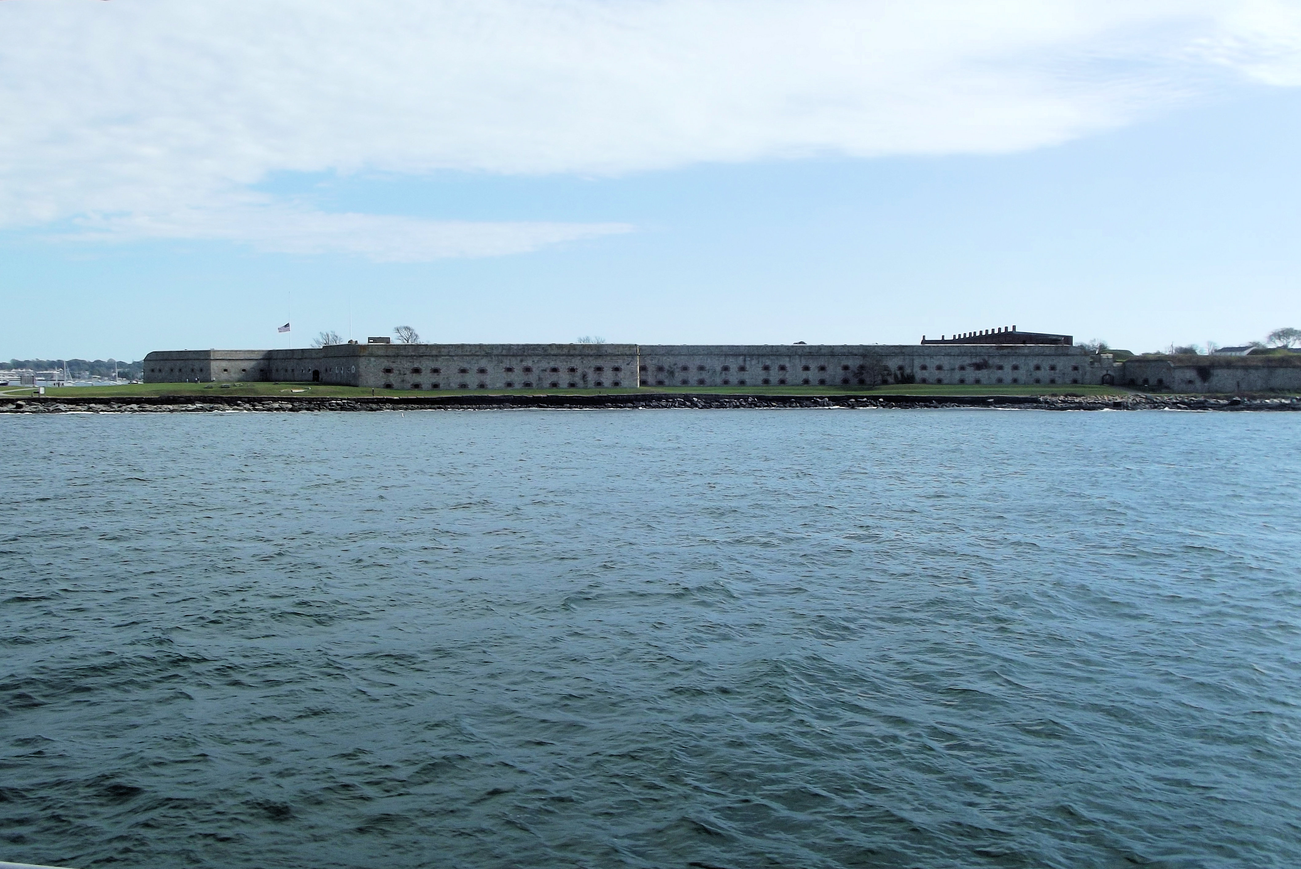 View of Fort Adams froma boat on Narragansett Bay.
