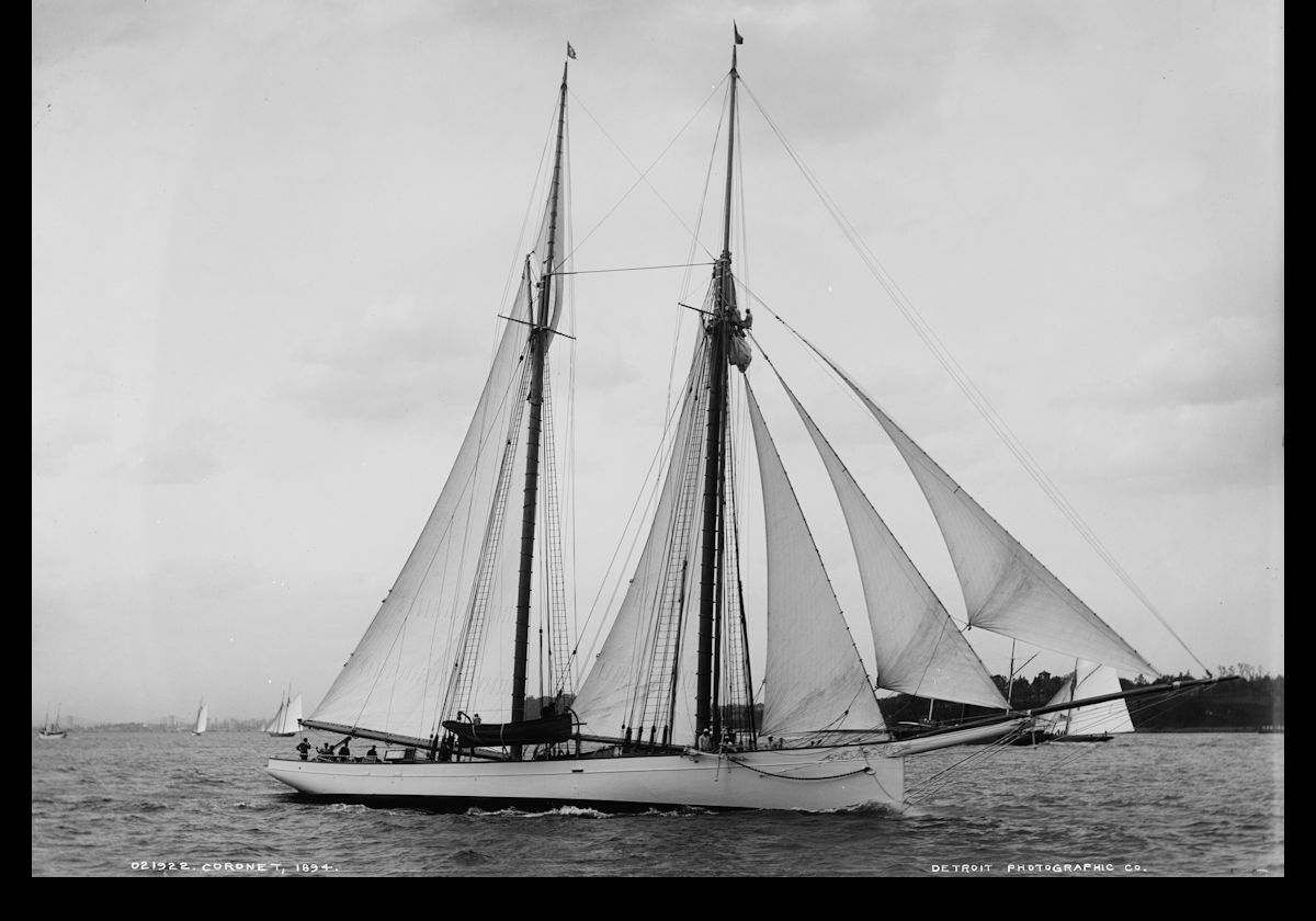 Arthur Curtiss James' schooner Coronet under sail in 1894.