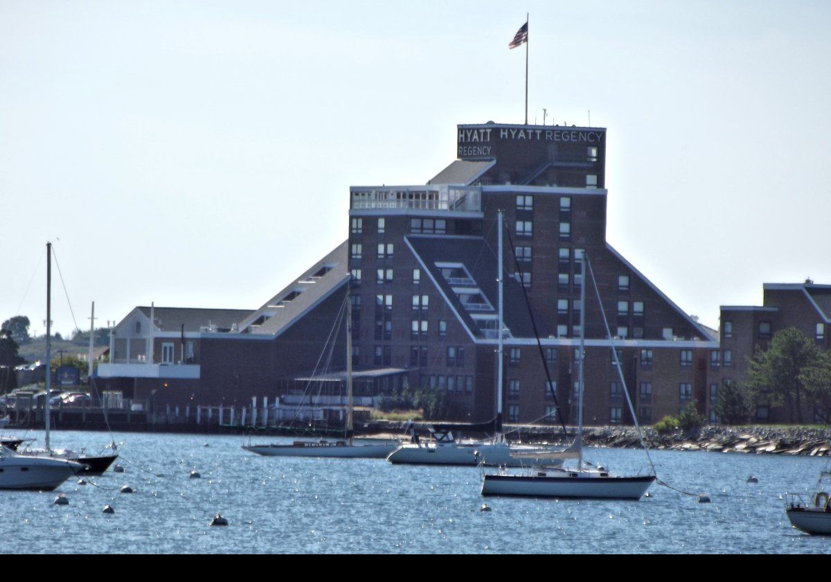 The Hyatt Regency hotel on goat island.