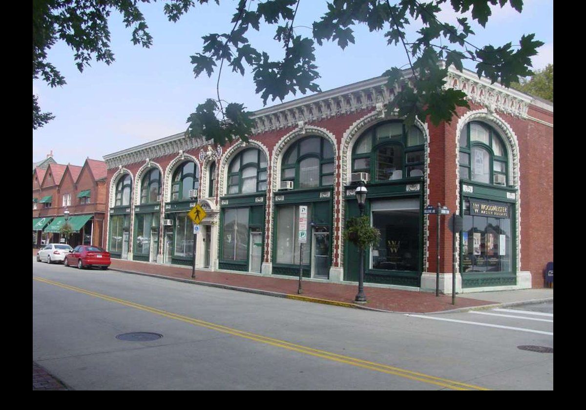 The King Block on the extreme left in this picture was built between 1893 and 1894. The final building on the right is the Audrain Building, built between 1902 and 1903.  The ground floor is now the Audrain Auto Museum.