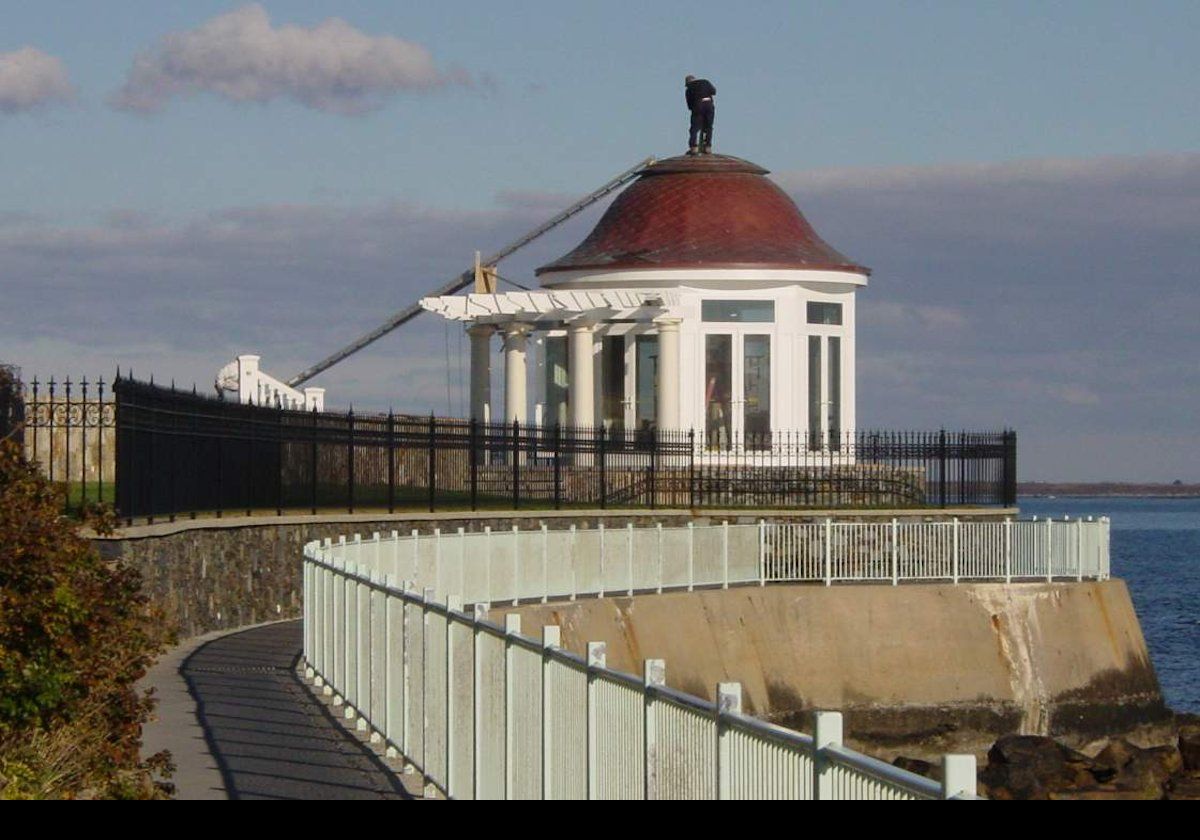 A summer house built by one of the private owners. They not only built the summer house, but had to re-route the public pathway around it, including building the new retaining walls and railings!  Still not much privacy, though.