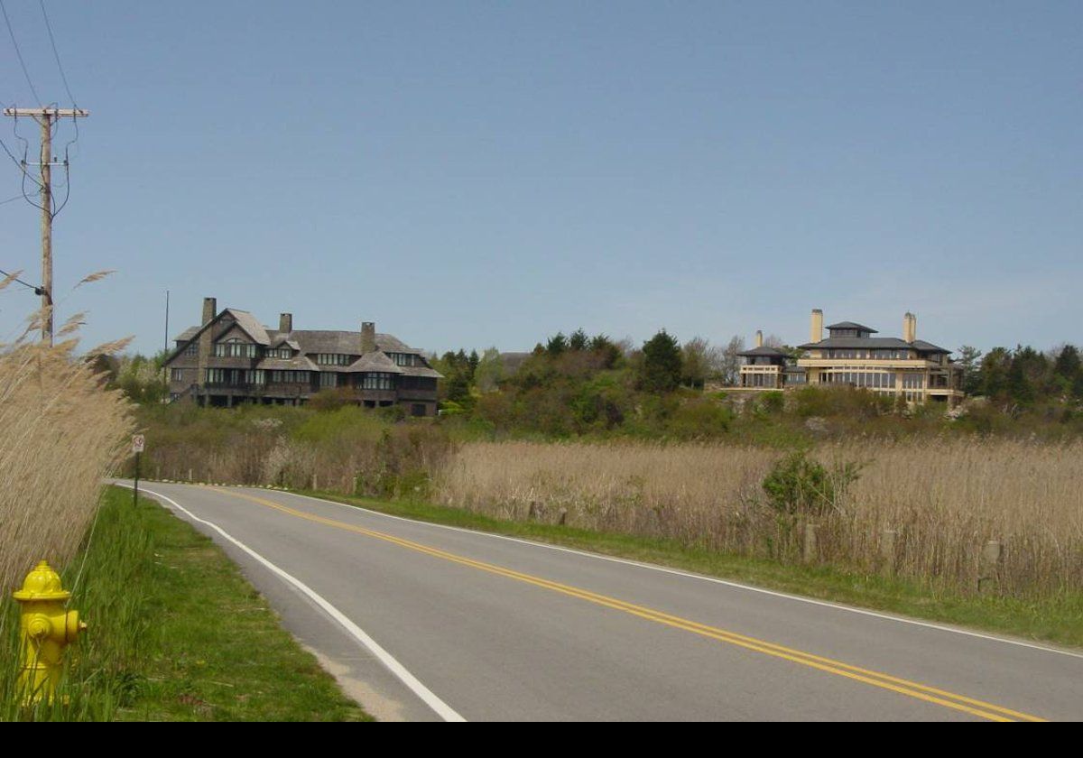 Ocean Drive, or more correctly Ocean Ave, starts near the southern end of Bellevue Avenue, and continues along the coast past Brenton Point State park. It is home to a number of spectacular private homes, a couple of which we show in these pictures.