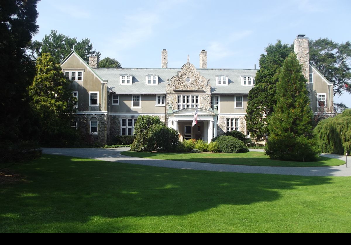 The front of the mansion. It is built in the style of an English Country Manor. An earlier house had been destroyed in a fire in 1906.