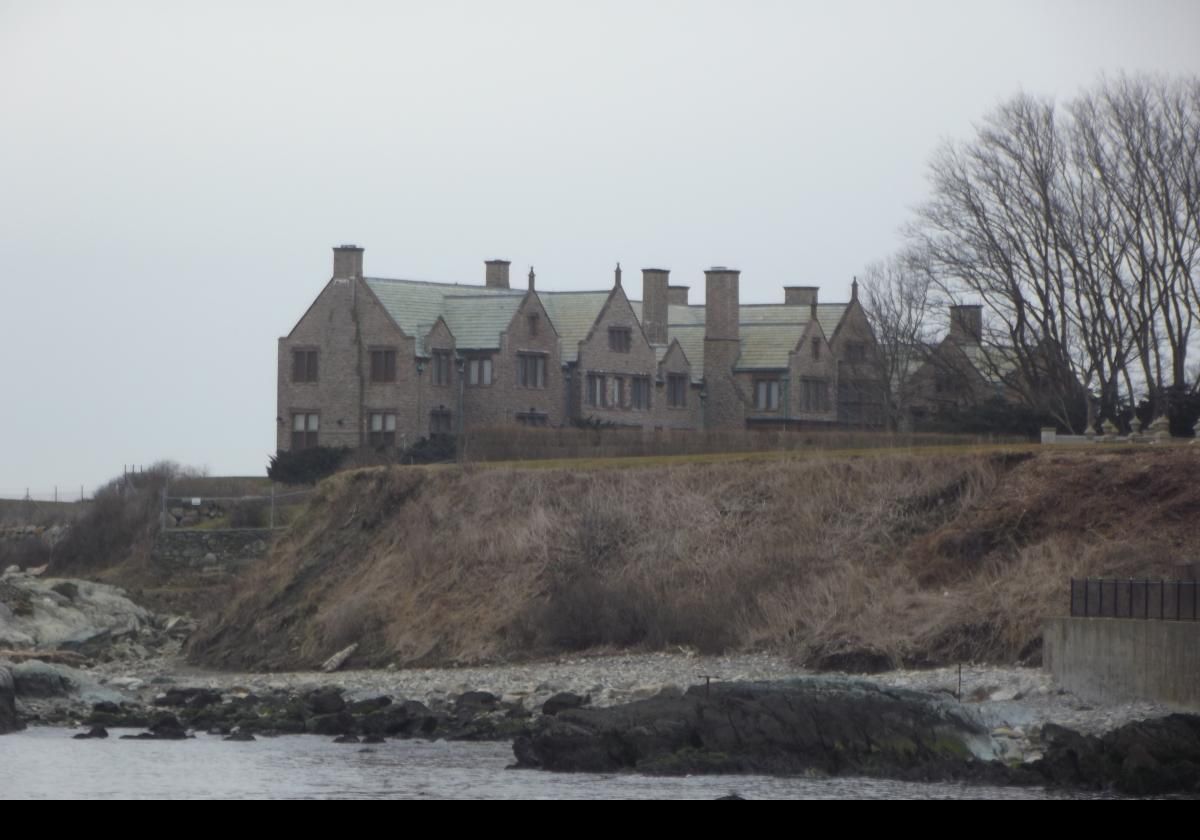 View of Doris Duke's mansion Rough Point from the cliff walk.