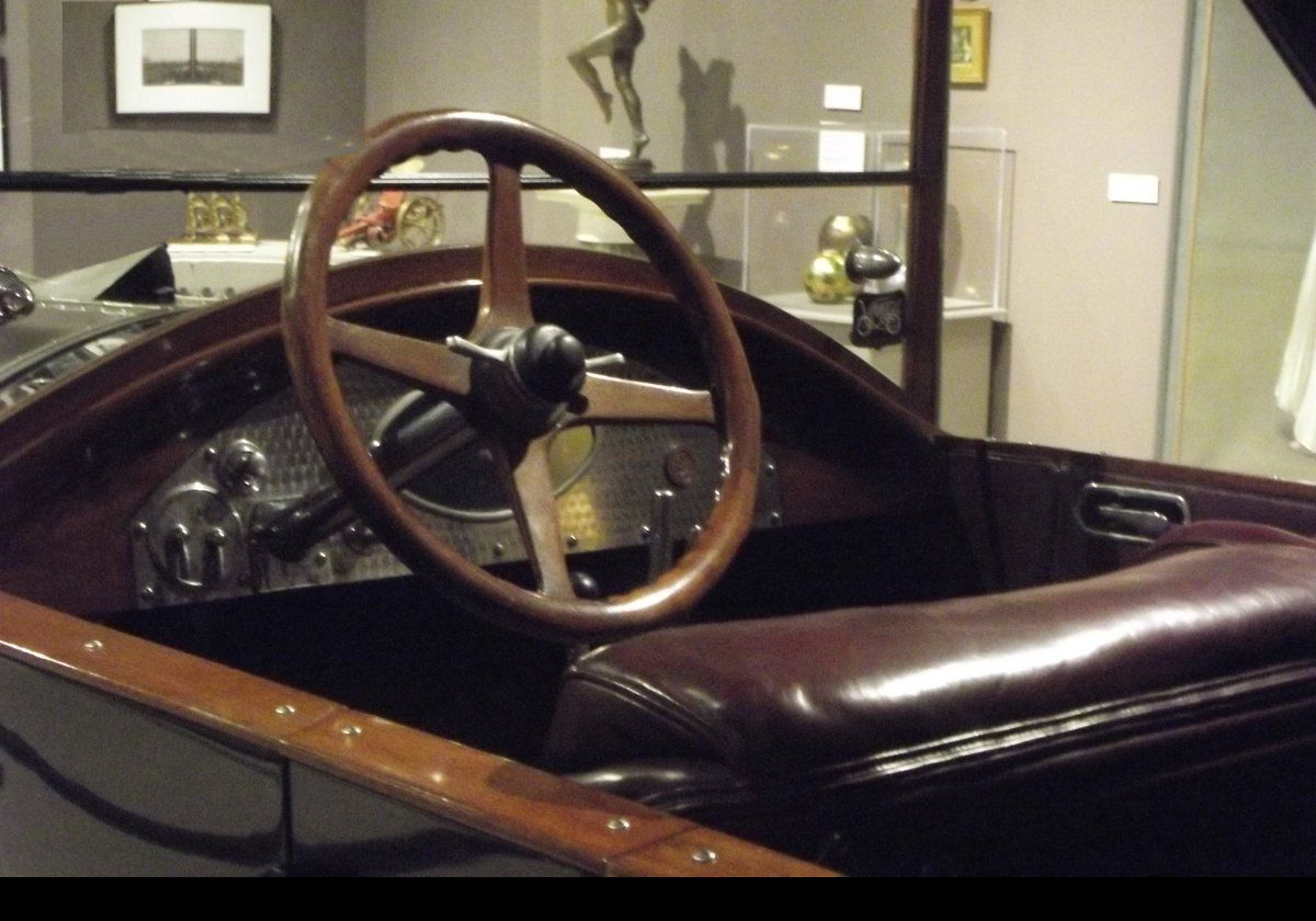 A view of the interior of the Martin-Wasp touring car.