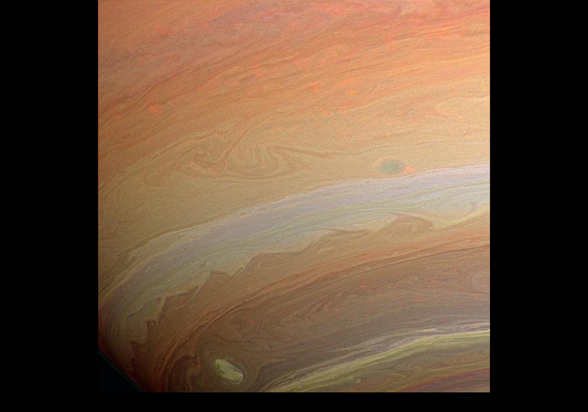 Similar to the previous image, this picture has been enhanced to bring out detail.  Taken by the Cassini spacecraft from a distance of approximately 492,000 kilometers (306,000 miles) from Saturn.  