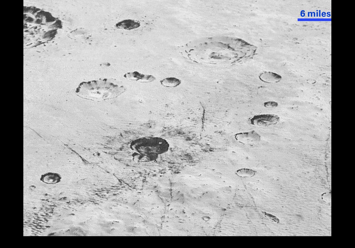 Various craters and other topological features on Pluto's surface.